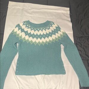 Sonoma Teal and Cream Patterned Sweater